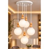 VENON VİONA 5.Lİ YUVARLAK || BEYAZ GÖVDE || BEYAZ GLOP CAMLI || DOĞAL AHŞAP DETAYLI AVİZE || Modern Avize E-27 Duylu ✨TAVAN MONTAJLI AVİZE✨ Salon Avizesi Dekoratif Aydınlatma Avize Modelleri Tavan Lambası