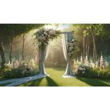 Venspor Açık Hava Etkinlikleri Için Çiçekli Ahşap Kemerli Fon Perdesi - Doğal ve Romantik Tasarım, Pastel Renklerde Çiçekler, 200X150CM Arkaplan, Duvar Örtüsü - 200 x 150