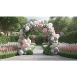 Venspor Bahçe Temalı Etkinlikler Için Balon Dekorlu Fon Perdesi - Pembe ve Gri Renklerde Zarif Tasarım, 200X150CM Arkaplan, Duvar Örtüsü - 200 x 150
