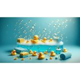 Venspor Eğlenceli Banyo Temalı Ördek ve Köpük Baloncuk Arkaplan 200 x 150 cm Fon Duvar Örtüsü