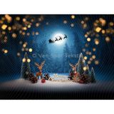 Venspor Gece Manzaralı Noel ve Ren Geyiği Temalı 200 x 150 cm Stüdyo Fonu Arka Plan