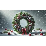 Venspor Kış Temalı Noel Çelengi ve Kar Manzaralı Stüdyo Arkaplanı - Profesyonel Fotoğrafçılık Fonu 200X150CM Arka Plan - 200 x 150