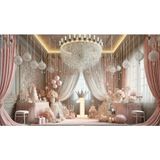 Venspor Kristal Avize ve Pembe Dekorasyonlarla Süslenmiş Lüks Bebek Partisi Stüdyo Arkaplanı - Profesyonel Fotoğrafçılık Fonu 200X150CM Arka Plan