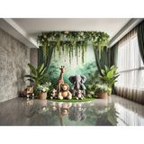 Venspor Orman Temalı Peluş Hayvanlarla Sevimli Stüdyo Fonu, 200X150CM Arka Plan