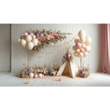 Venspor Pastel Çiçek ve Balon Temalı Çadır Arkaplan 200 x 150 cm Fon Duvar Örtüsü