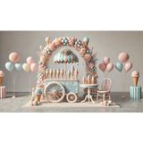 Venspor Pastel Renklerde Dondurma Arabası ve Balonlar ile Şirin ve Renkli Stüdyo Arkaplanı - Profesyonel Fotoğrafçılık Fonu 200X150CM Arka Plan - 200 x 150
