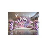 Venspor Pembe ve Mor Balonlarla Çiçek Temalı, Kelebekli 200X150CM Stüdyo Fonu Arka Plan