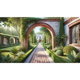 Venspor Profesyonel Fotoğrafçılık Fonu, Arnavut Kaldırımlı Bahçe ve Tuğla Kemerli Ev Temalı Stüdyo Arkaplanı, 200X150CM Arka Plan - 200 x 150