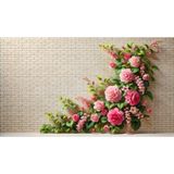 Venspor Profesyonel Fotoğrafçılık Fonu, Pembe Çiçekli ve Tuğla Duvar Temalı Stüdyo Arkaplanı, 200X150CM Arka Plan