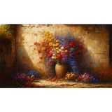 Venspor Renkli Çiçek Demetleriyle Dolup Taşan Büyük Vazo Taş Duvar Arkaplan 200 x 150 cm Duvar Örtüsü ve Fotoğraf Fonu