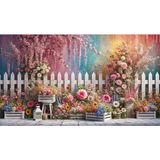 Venspor Renkli Çiçekler ve Beyaz Çit Temalı Profesyonel Fotoğrafçılık Fonu - 200X150CM Stüdyo Arkaplanı