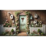 Venspor Romantik Bahçe Kapısı ve Kuş Evi Temalı Arkaplan 200 x 150 cm Fon Duvar Örtüsü