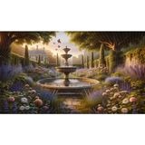 Venspor Romantik Çiçek Bahçesi ve Çeşme ile Vintage Arkaplan 200 x 150 cm Fon Duvar Örtüsü