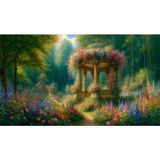 Venspor Romantik Çiçeklerle Bezeli Gazebo ve Bahçe Arkaplan 200 x 150 cm Fon Duvar Örtüsü