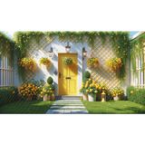 Venspor Sarı Çiçeklerle Süslenmiş Bahçe Kapısı Arkaplan 200 x 150 cm Fon Duvar Örtüsü