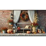 Venspor Sonbahar Temalı Ahşap Bank ve Çiçeklerle Dekore Edilmiş Stüdyo Arkaplanı 200X150CM Profesyonel Fotoğrafçılık Fonu Arka Plan - 200 x 150