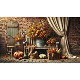 Venspor Sonbahar Temalı Rustik Dekoratif Çiçekler ve Balkabakları ile Ahşap Bank Stüdyo Arkaplanı 200X150CM Profesyonel Fotoğrafçılık Fonu Arka Plan - 200 x 150