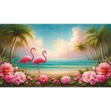 Venspor Tropikal Flamingo ve Çiçekli Sahil Arka Plan 200 x 150 cm Fon Duvar Örtüsü