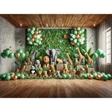 Venspor Vahşi Doğa Temalı Balon ve Oyuncak Hayvanlarla Süslenmiş Stüdyo Fonu, 200X150CM Arka Plan