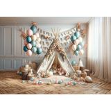 Venspor Vintage Çadır ve Balonlu Arkaplan 200 x 150 cm Pastel Temalı Parti ve Fotoğrafçılık Için Fon Duvar Örtüsü