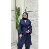 Vent Kadın Tesettür Kimono Pantolon Takım – Ceket Yaka Kuşaklı Yazlık Takım | Pamuklu Keten Kumaş