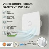 Venteurope Fine 125 Bd – 12.5’luk Sessiz Banyo ve Tuvalet Aspiratörü – Yüksek Emişli Havalandırma Fanı
