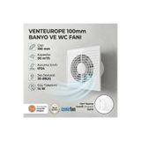 VentEurope Refined 100 Bd 10 cm Kapaklı Banyo Wc Aspiratör Havalandırma Fanı Sessiz