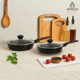 Vento 4 Parça Döküm Cam Kapaklı Tava 22-26 cm - Siyah