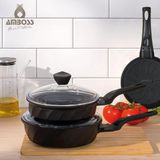 Vento 6 Parça Döküm Cam Kapaklı Tava 18-22-26 cm - Siyah