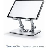 Ventoze 360° Dönebilir Yükseltilmiş Metal Tablet Standı | Profesyonel Alüminyum Masaüstü Tutucu - Gümüş