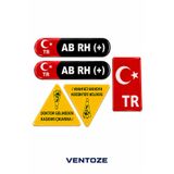Ventoze Araç Kan Grubu ve Acil Durum Uyarı Sticker Seti Oto Cam Etiketi TR Logolu