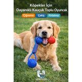 Ventoze Isırmaya Dayanıklı Ipli Köpek Oyuncağı | Diş Kaşıyıcı Kauçuk Top ve Sağlam Düğüm Halatlı Pet Oyunu - Turuncu