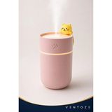 Ventoze Sevimli Kedi Tasarımlı Mini Hava Nemlendirici 300 ml USB Sessiz Difüzör LED Işıklı Buhar Makinesi - Açık Bej