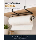 Ventoze Siyah Metal Dolap İçi Kağıt Havluluk Askısı Delme Gerektirmeyen Mutfak Havlu Düzenleyici