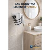 Ventoze Yapışkanlı Saç Kurutma Makinesi Tutucu | Banyo Düzenleyici Askı Fön Makinesi Standı - Siyah
