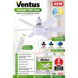 Ventus 40W Kumandalı Tavan Tipi Fanlı LED Aydınlatma | 52 cm | 3 Kademeli Hız | 3 Renk Işık