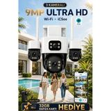 Ventus İcsee 9001 9Mp 3 Lens Wifi Güvenlik Kamerası, Motorlu Gece Görüşlü Dış Mekan Kamera, 32Gb Kart Ve Adaptör