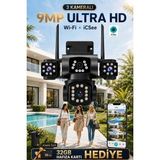 Ventus Icsee 9002 9mp 3 Lens Wifi Güvenlik Kamerası, Motorlu Gece Görüşlü Dış Mekan Kamera, 32GB Kart ve Adaptör - ESV9002-32GB