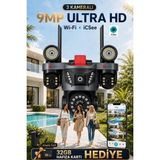 Ventus Icsee 9003 9mp 3 Lens Wifi Güvenlik Kamerası, Motorlu Gece Görüşlü Dış Mekan Kamera, 32GB Kart ve Adaptör - ESV9003-32GB