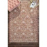 Venucci Home & Living Frezia Floral Bambu Polyester Oturma Odası Salon Mutfak Halısı Eskitme Çiçekli Vintage Halı - Gül Kurusu - 160 x 230 cm