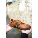 Venüs 2010728 Eren Shoes&bag Hakiki Deri Çift Bantlı Cırtlı Saraç Detaylı Lazerli Yumuşak Günlük Kadın Ayakkabı Taba