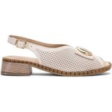 Venüs 2512003 Bej Kadın Hakiki Deri Tokalı Kalın Topuk Comfort Sandalet