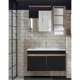 Venüs 80 cm Komple Mdf Banyo Dolabı, Seramik Lavabolu, Havluluklu Banyo Dolabı Seti Hazır Kurulu-Siyah