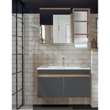 Venüs 80 cm Komple Mdf Banyo Dolabı, Seramik Lavabolu, Havluluklu Banyo Dolabı Seti Hazır Kurulu