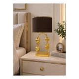 VENÜS ALPHACENTAURİ ABAJUR | MODERN GOLD METAL ABAJUR | KAHVERENGİ GOLD ŞERİT KUMAŞ BAŞLIK | MASAÜSTÜ AYDINLATMA