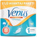 Venüs Hijyenik Ped Normal 30 Adet 3 Paket Nefes Alabilen Yüzey ile Gün Boyu Konfor - 1