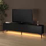 Venüs Led Işıklı Dolaplı Minifiksli 180 Cm Geniş Tv Ünitesi - Tv Sehpası - Wood Siyah
