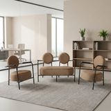 Venüs Ofis ve İş Yeri Bekleme Koltuk Takımı - Soft Kumaş - Metal Siyah İskelet - Cappuccino Bej