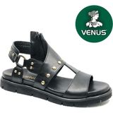 Venüs Tripki Hakiki Deri Comfort Ortopedik Kadın Sandalet - Siyah