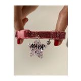 VenüsTakı "yıldız" Şeklinde Pembe Tasma - Zilli - Sugar Pink Glitter - Isimli Kedi/ Küçük Irk Köpek Tasması
